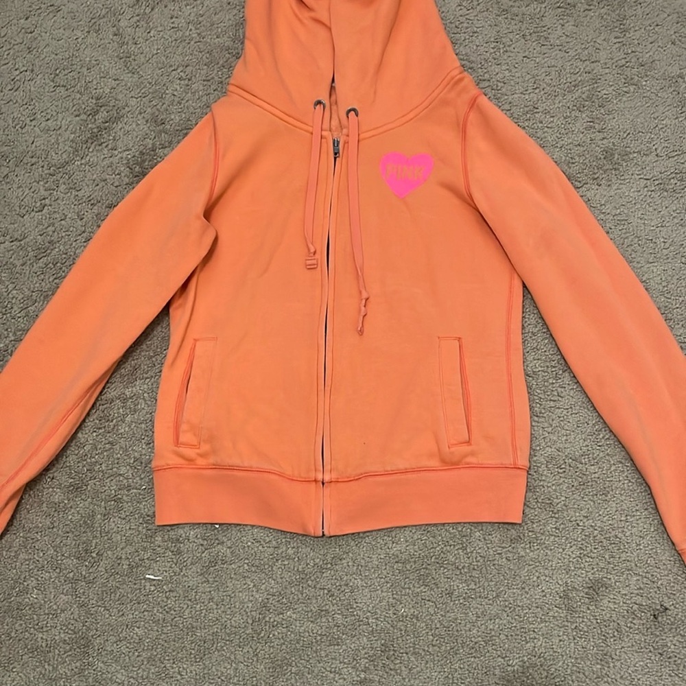 Orange Zip-Up Hoodie with Heart Detail